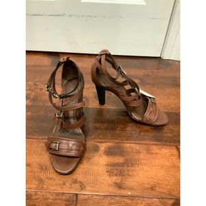 Tod's Brown Strappy Leather Open Toe Heels, Size 9 (US) 39 (EU)